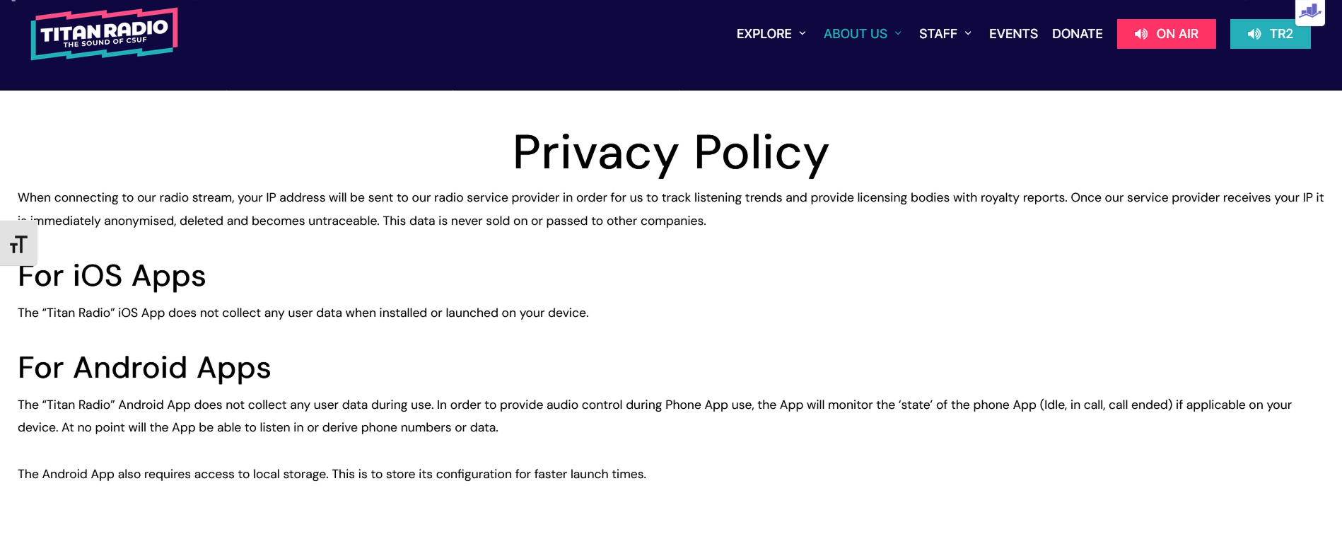 Privacy Policy Page Before