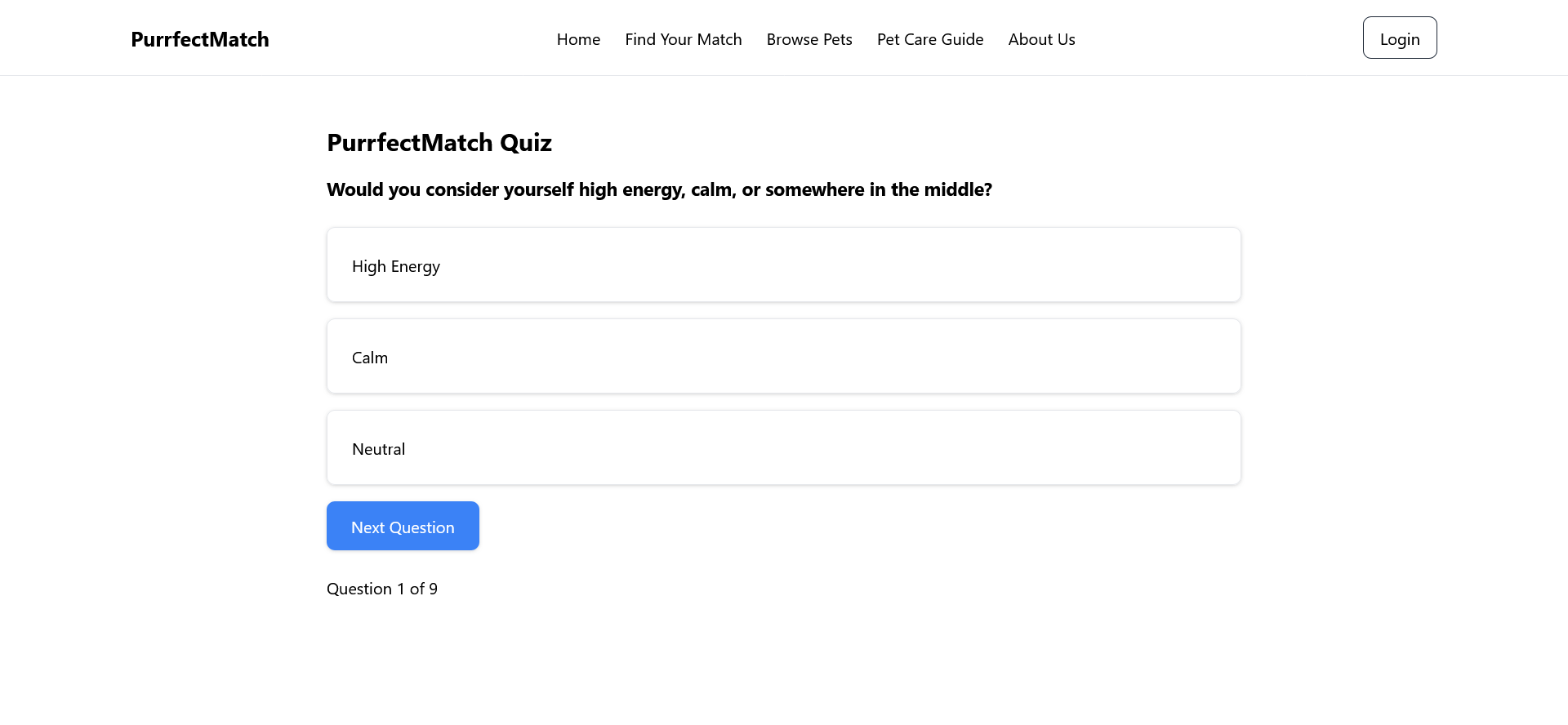 PurrfectMatch Quiz